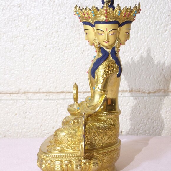 VAIROCANA BUDDHA EXQUISITE 8.5 INCH STATUE-Tibetan-4 Faces-Handmade Copper Metal - Picture 9 of 16